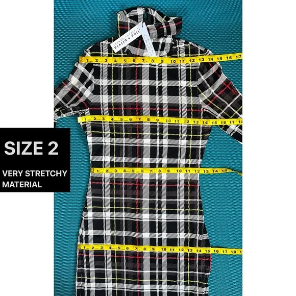 Alice + Olivia Delora Plaid Fitted Black White Multi Mini Dress - Picture 11 of 17